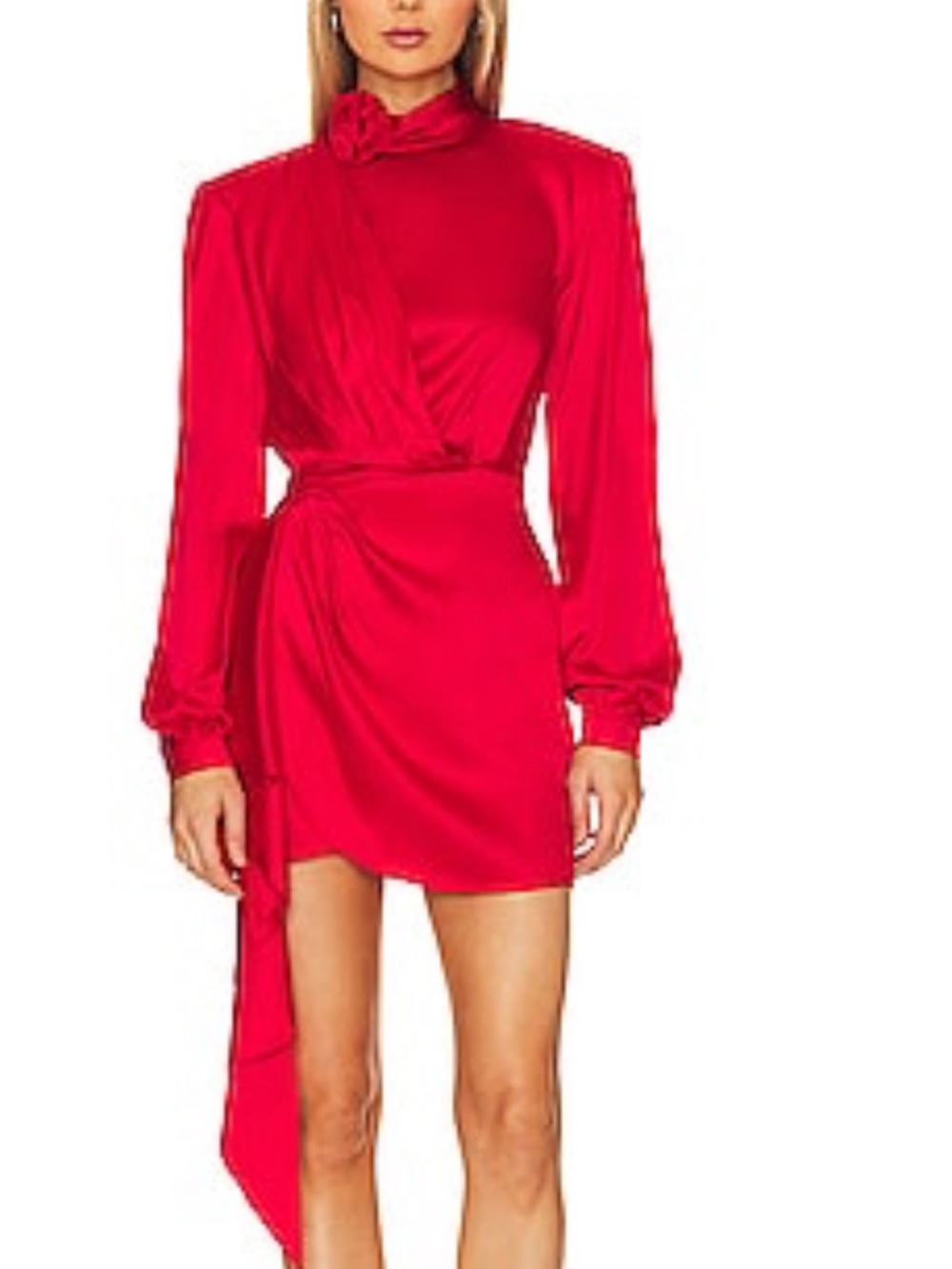 Ronny Kobo Collection Red High-Neck Wrap Mini Dress Rocky Dress